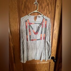 Savanna Jane Plus Size Striped Blouse with Colorful Embroidery